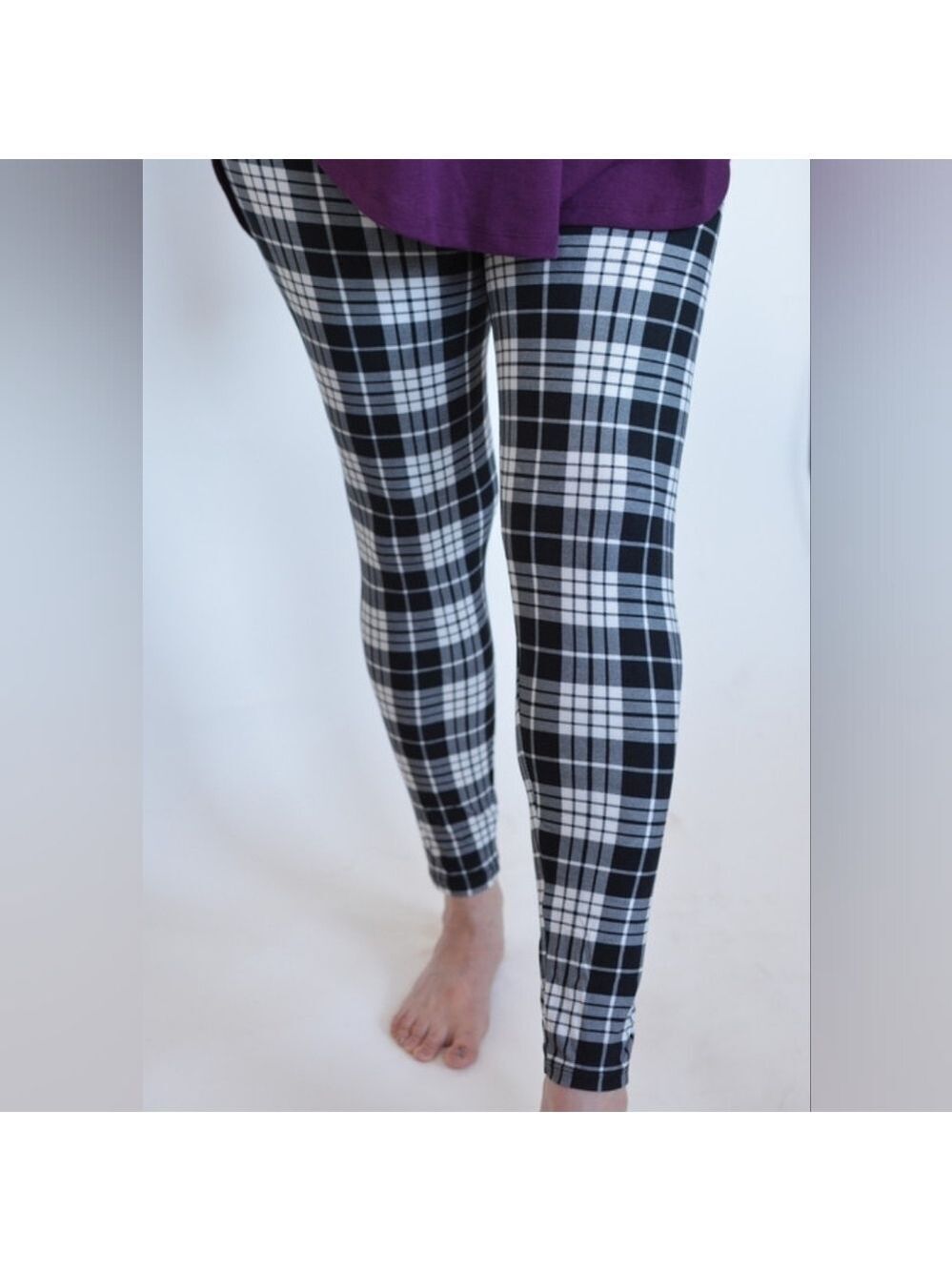 LEGGINGS DEPOT Black & White Plaid Full Length Leggings Size 10 NWT